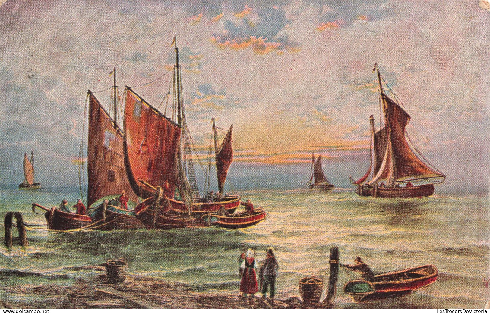 TRANSPORT - Bateaux - Voiliers Et Barques à La Plage - Carte Postale Ancienne - Segelboote
