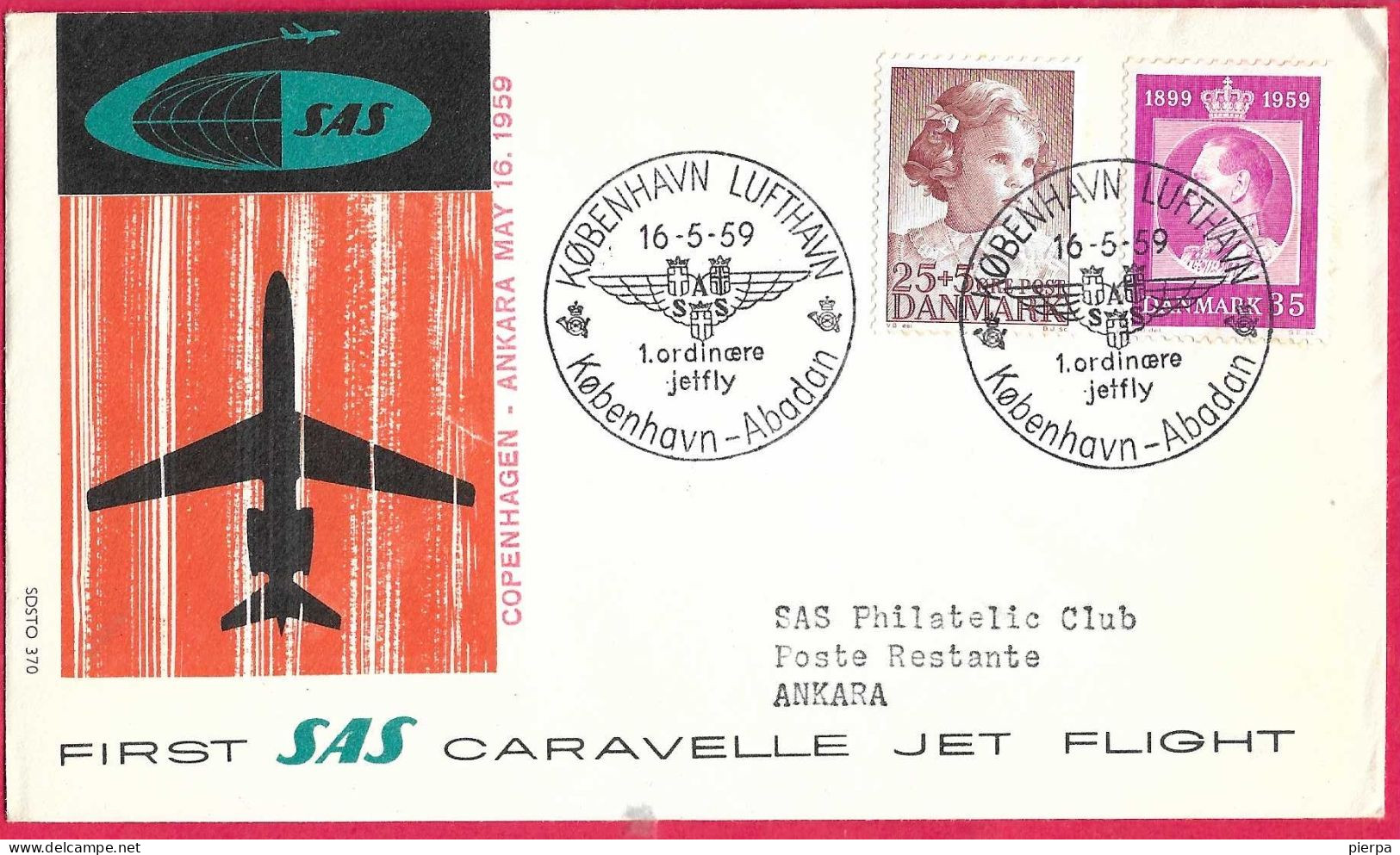 DANMARK - FIRST CARAVELLE FLIGHT - SAS - FROM KOBENHAVN TO ANKARA *16.5.59* ON OFFICIAL COVER - Luftpost