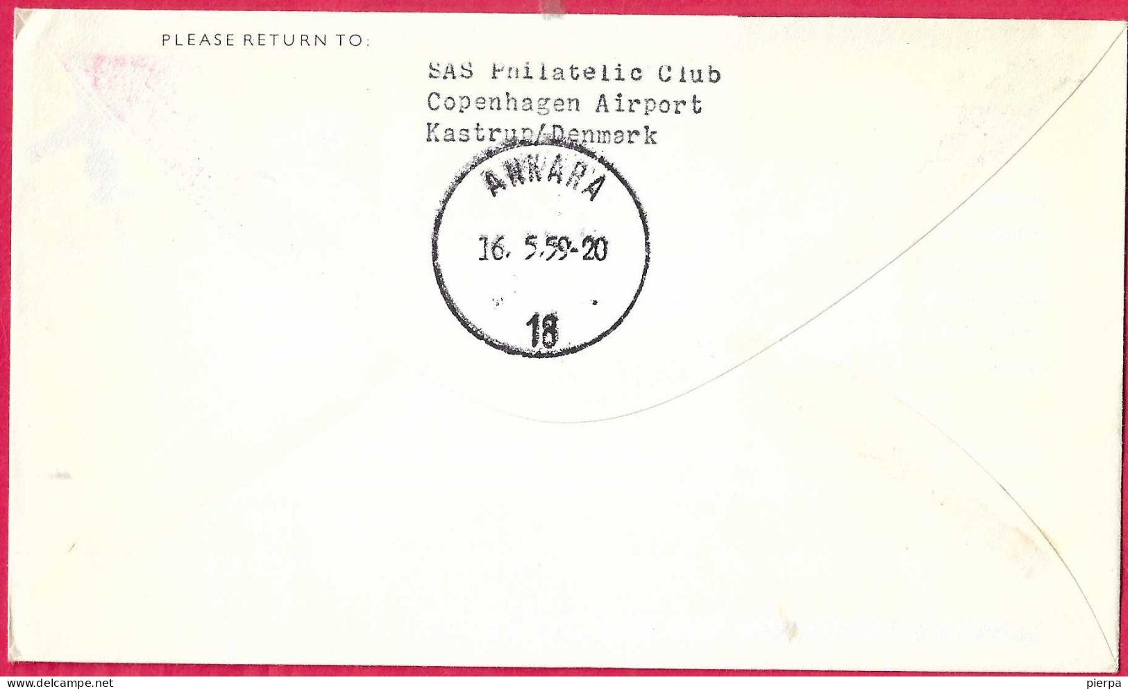 DANMARK - FIRST CARAVELLE FLIGHT - SAS - FROM KOBENHAVN TO ANKARA *16.5.59* ON OFFICIAL COVER - Poste Aérienne