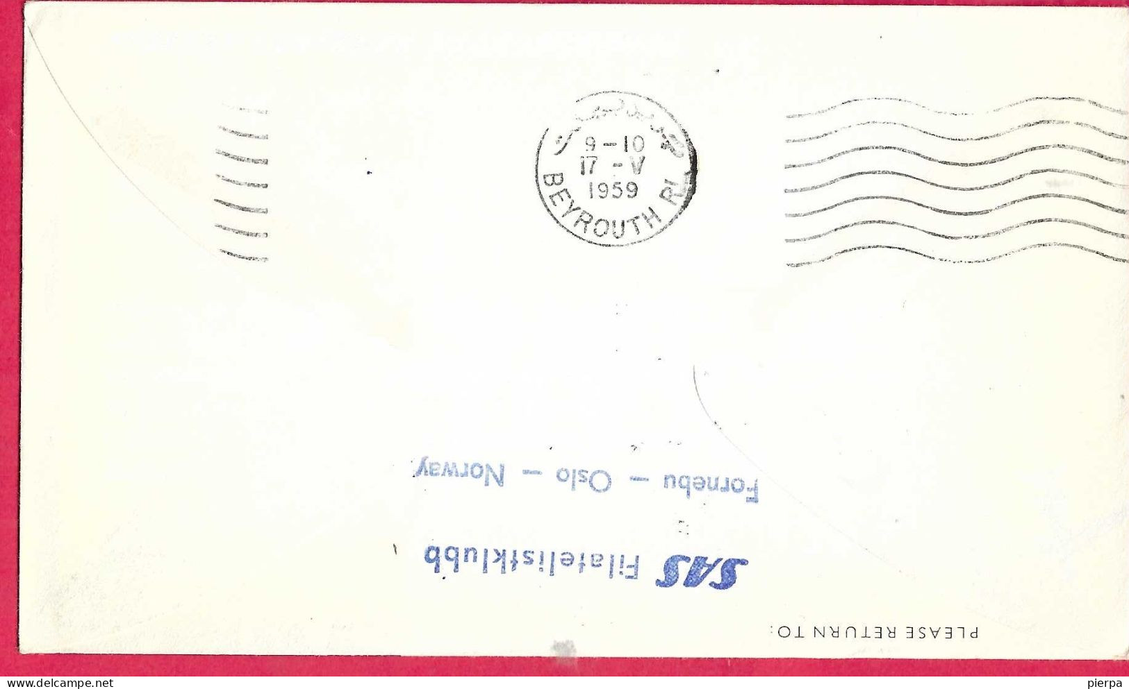 NORGE - FIRST CARAVELLE FLIGHT - SAS - FROM OSLO TO BEIRUT *16.5.59* ON OFFICIAL COVER - Lettres & Documents