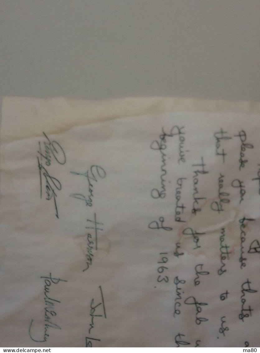 THE BEATLES lettera autografi fan club interview REPRO riproduzione autografo documento musica RECENTE no 7" 33 giri lp