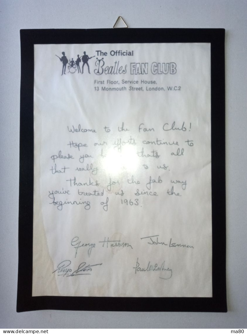 THE BEATLES lettera autografi fan club interview REPRO riproduzione autografo documento musica RECENTE no 7" 33 giri lp