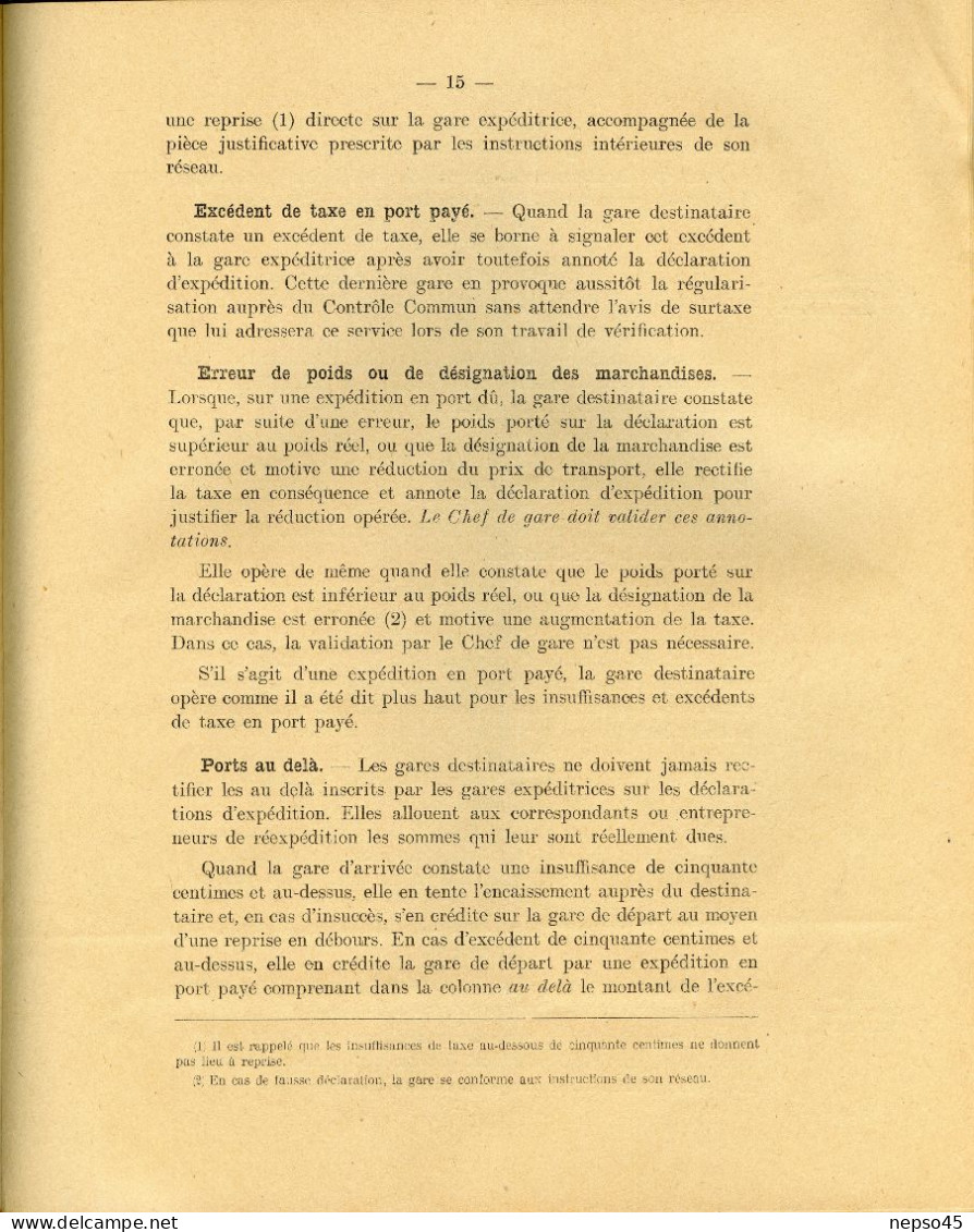 Instructions Générales.1923.Trafic Direct De Petite Vitesse.Chemins De Fer.Alsace-Lorraine.de L'Est.d'Etat.du Midi.du No - Chemin De Fer