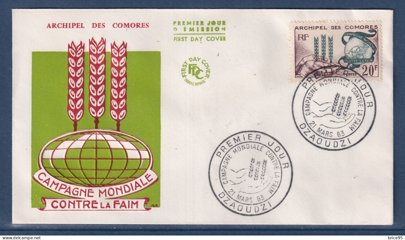 Comores - Premier Jour - FDC - Campagne Mondiale Contre La Faim - 1963 - Lettres & Documents