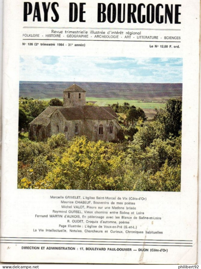 Revue Pays De Bourgogne N° 126 2e Trimestre 1984. - Bourgogne