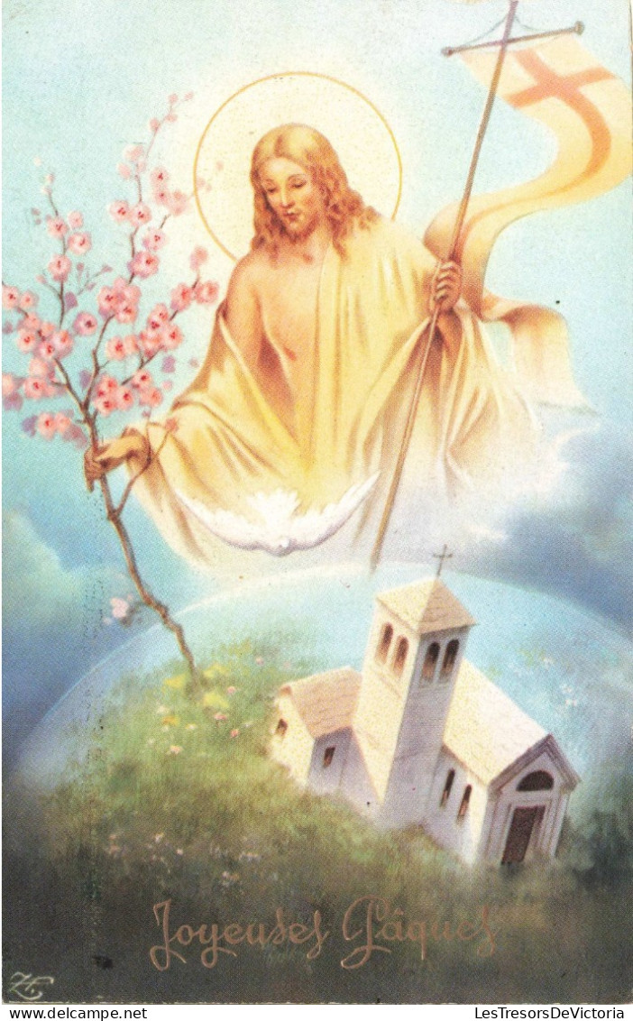 RELIGION - Christianisme - Joyeuses Pâques - Jésus Veillant Sur Une église - Carte Postale Ancienne - Jésus