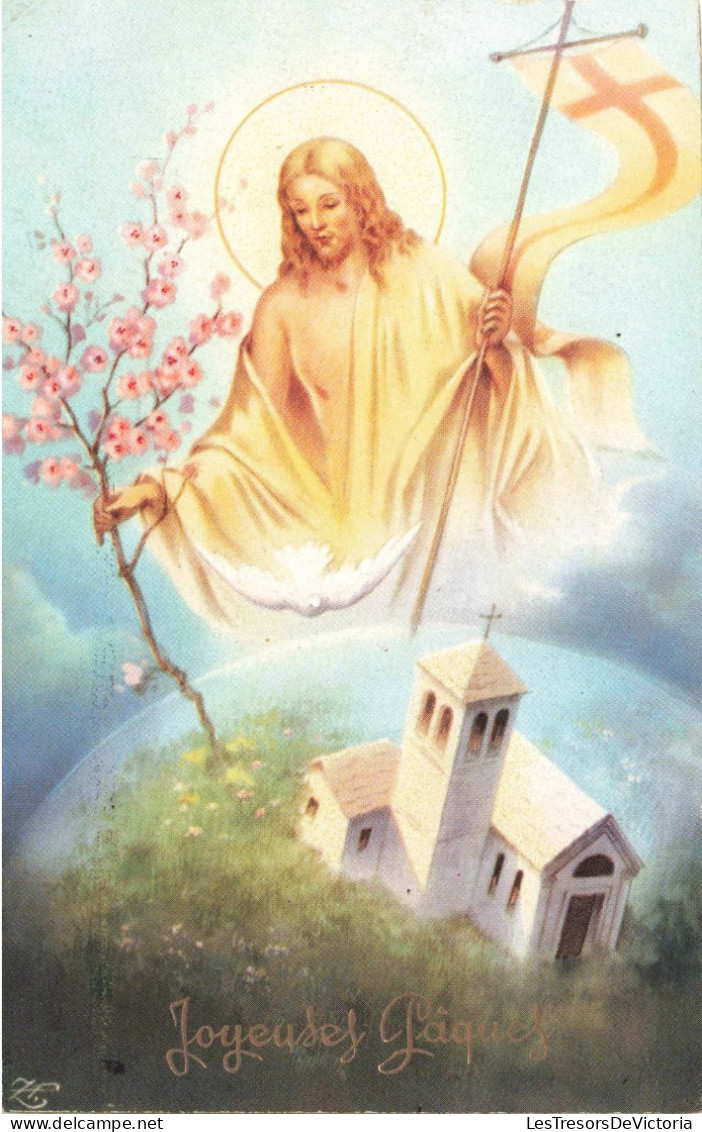 RELIGION - Christianisme - Joyeuses Pâques - Jésus Veillant Sur Une église - Carte Postale Ancienne - Jesus