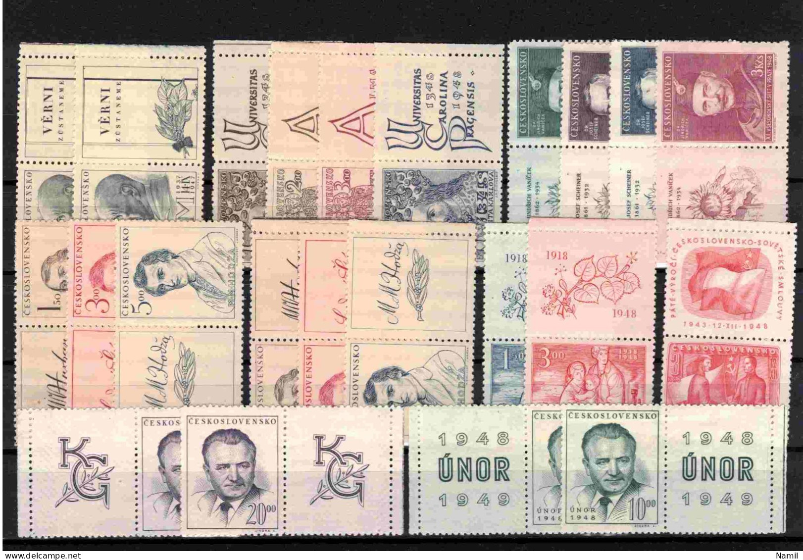 * Tchécoslovaquie 1947-1949, Lot Avec Timbres Avec Vignettes, Charniere Ou Trace De Charniere Propre, - Collections, Lots & Séries