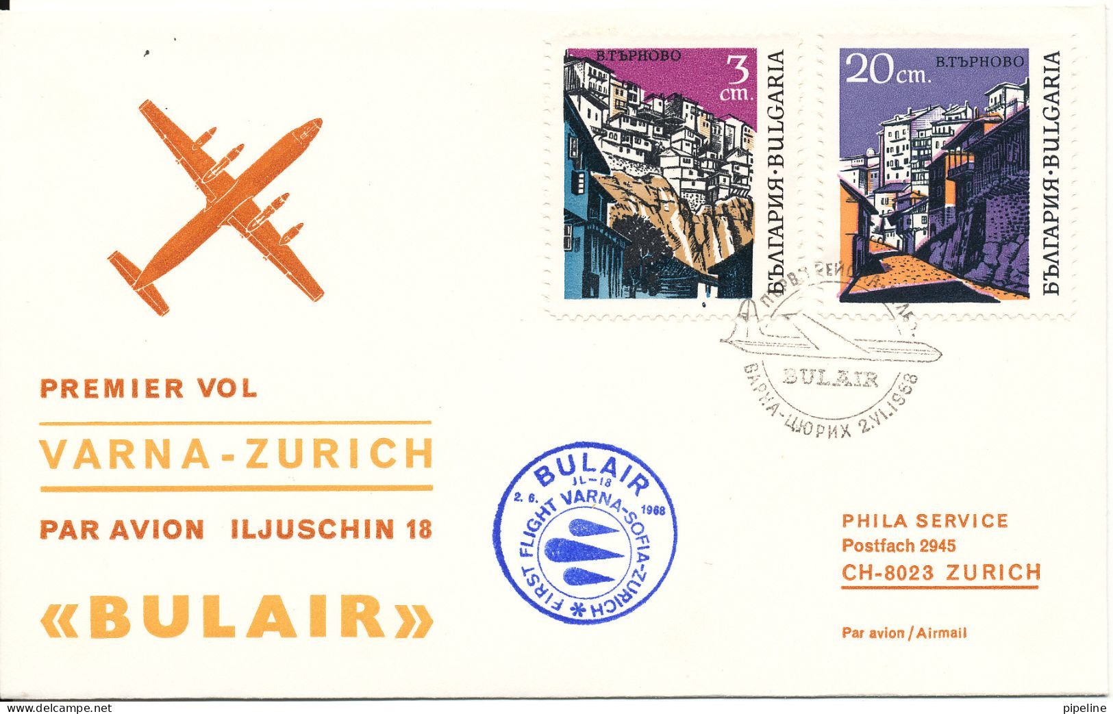 Bulgaria Cover First Bulair Flight Varna - Zurich 2-6-1968 - Covers & Documents