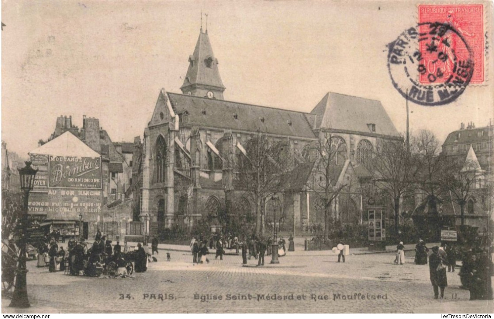 FRANCE -  Paris - Église Saint-Médard - Rue Moufftord - Animé - Carte Postale Ancienne - Kerken