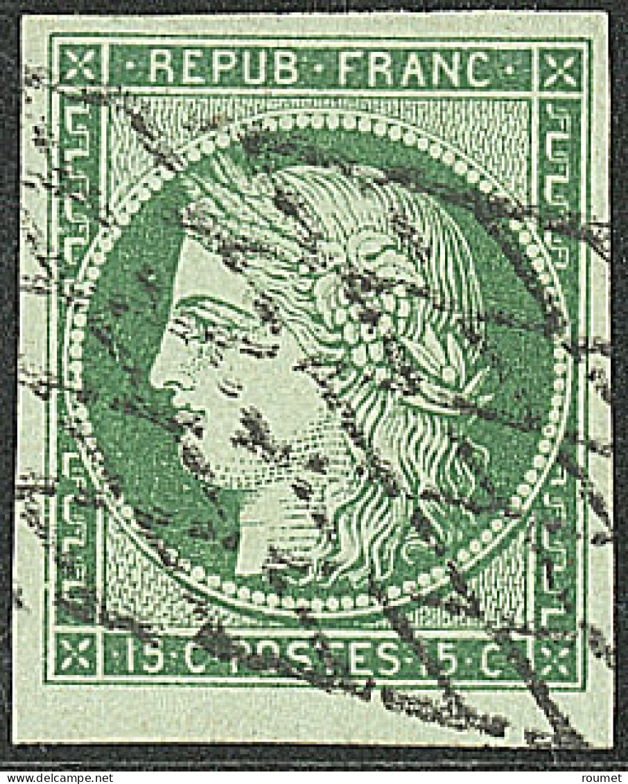 No 2b, Vert Foncé, Petit Bdf, Obl Grille Sans Fin, Jolie Pièce. - TB. - R - 1849-1850 Cérès