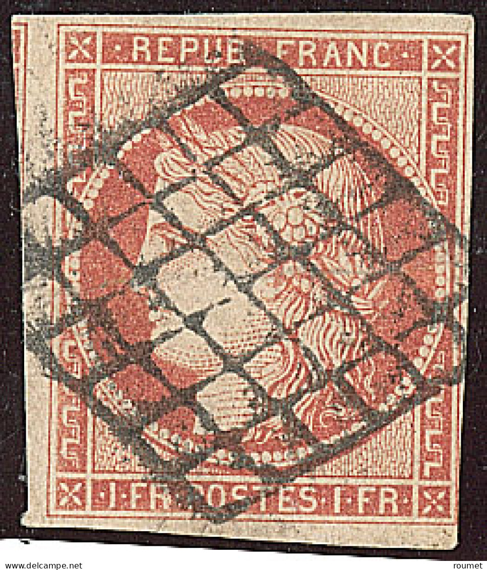 Vermillon. No 7, Un Voisin, Obl Grille, Fort Pli Horizontal Mais TB D'aspect. - RR - 1849-1850 Cérès