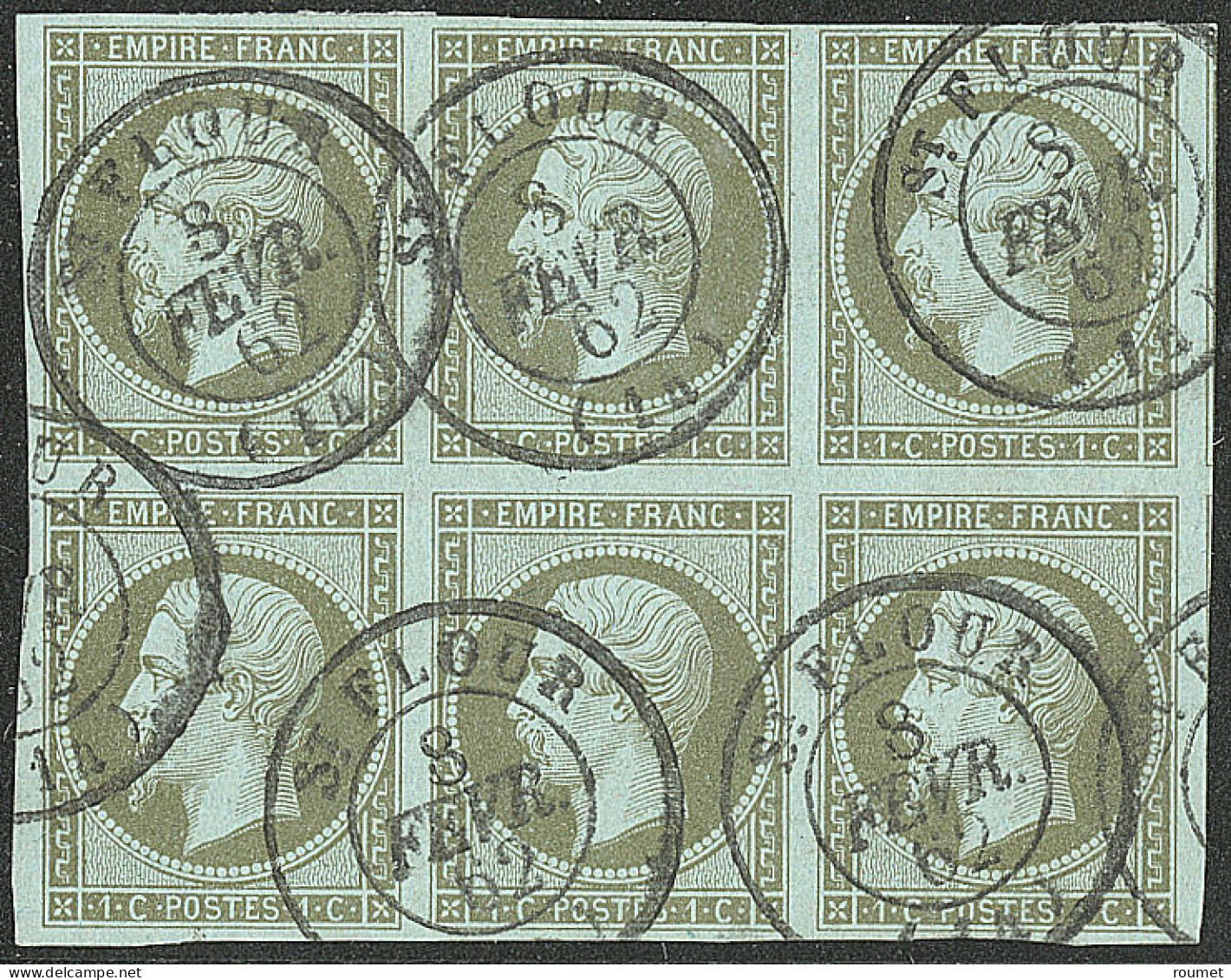 No 11, Olive, Bloc De Six (3 Ex Am.) Obl Cad 15 De St Flour 8.2.62. - TB - 1853-1860 Napoleon III