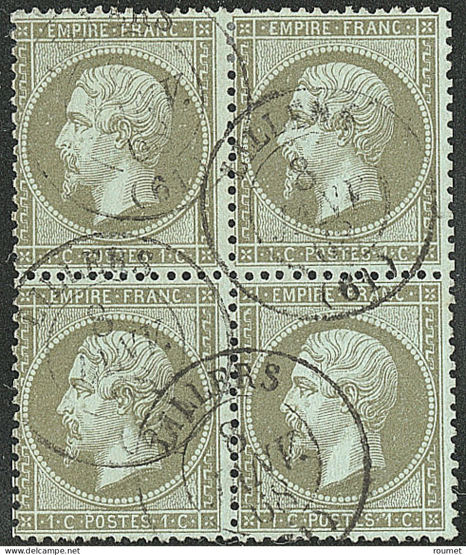 No 19, Vert-olive, Bloc De Quatre Obl Cad Lillers 8 Janv 68. - TB - 1862 Napoléon III.