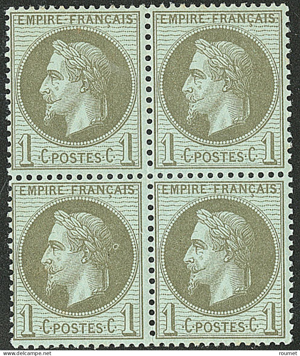 ** No 25, Vert-bronze, Bloc De Quatre, Très Frais Et Centré. - TB - 1863-1870 Napoléon III Lauré