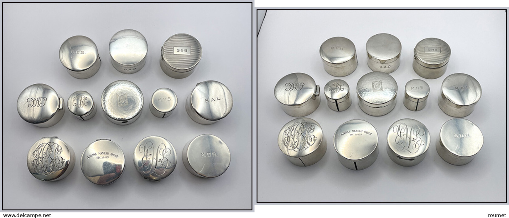 Distributeur De Roulettes. Ensemble De 12 Distributeurs En Argent, Formats Et Monogrammes Différents, Superbes - Stamp Boxes