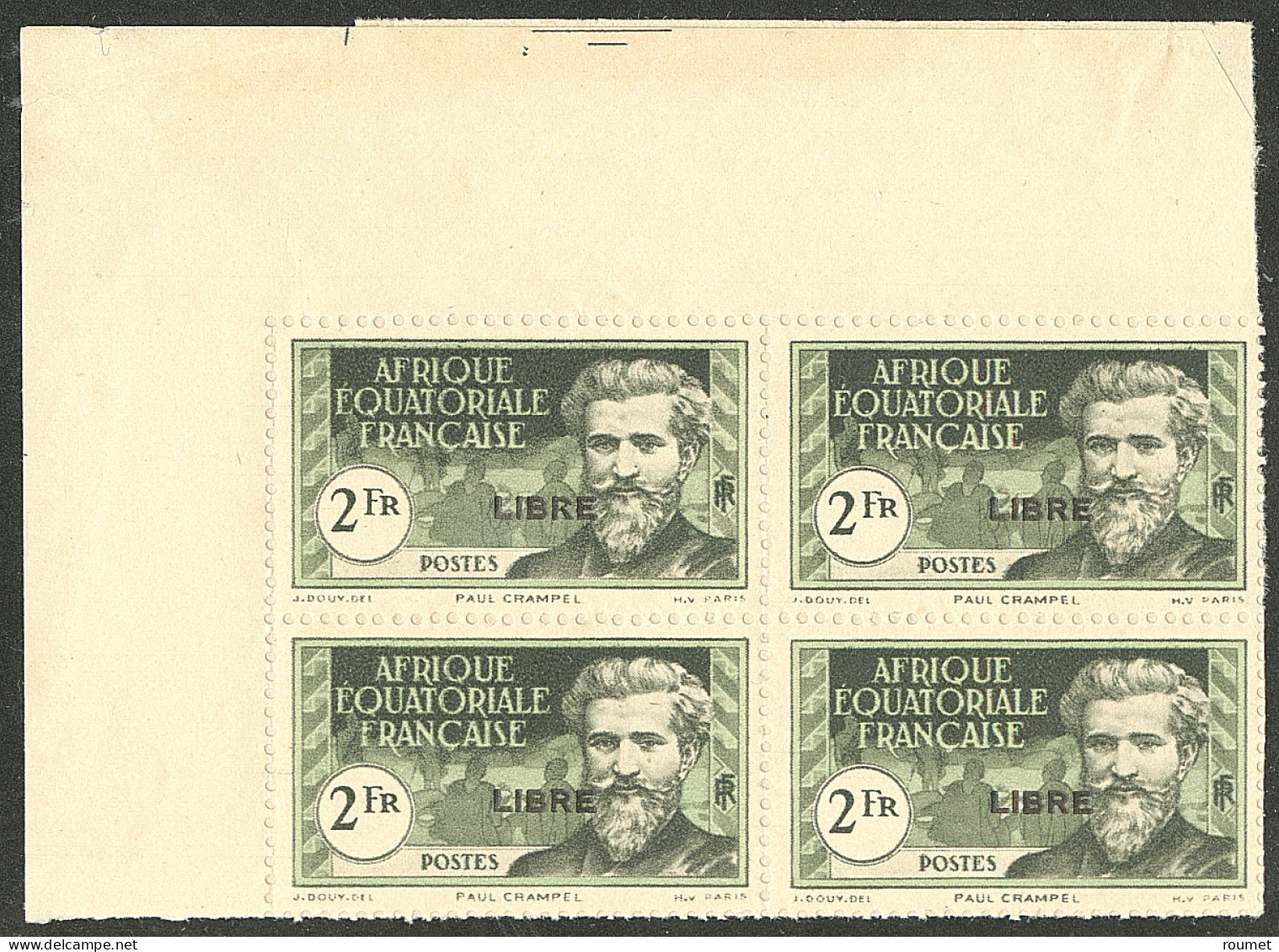 (*) France-Libre. Non émis. Surcharge "LIBRE" Sur N°57, Bloc De Quatre Cdf, Pos. 1-2/6-7, Superbe. - R (tirage 25) (cote - Other & Unclassified