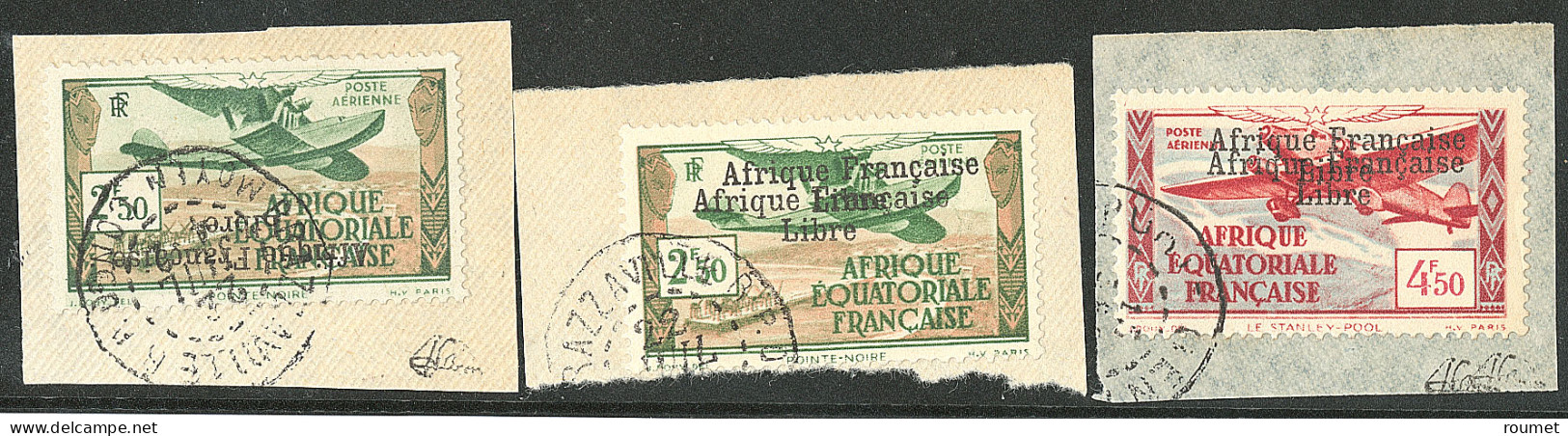 Poste Aérienne, France-Libre. Variétés. Nos 15a, 15b, 17a, Sur 3 Petits Fragments. - TB - Other & Unclassified