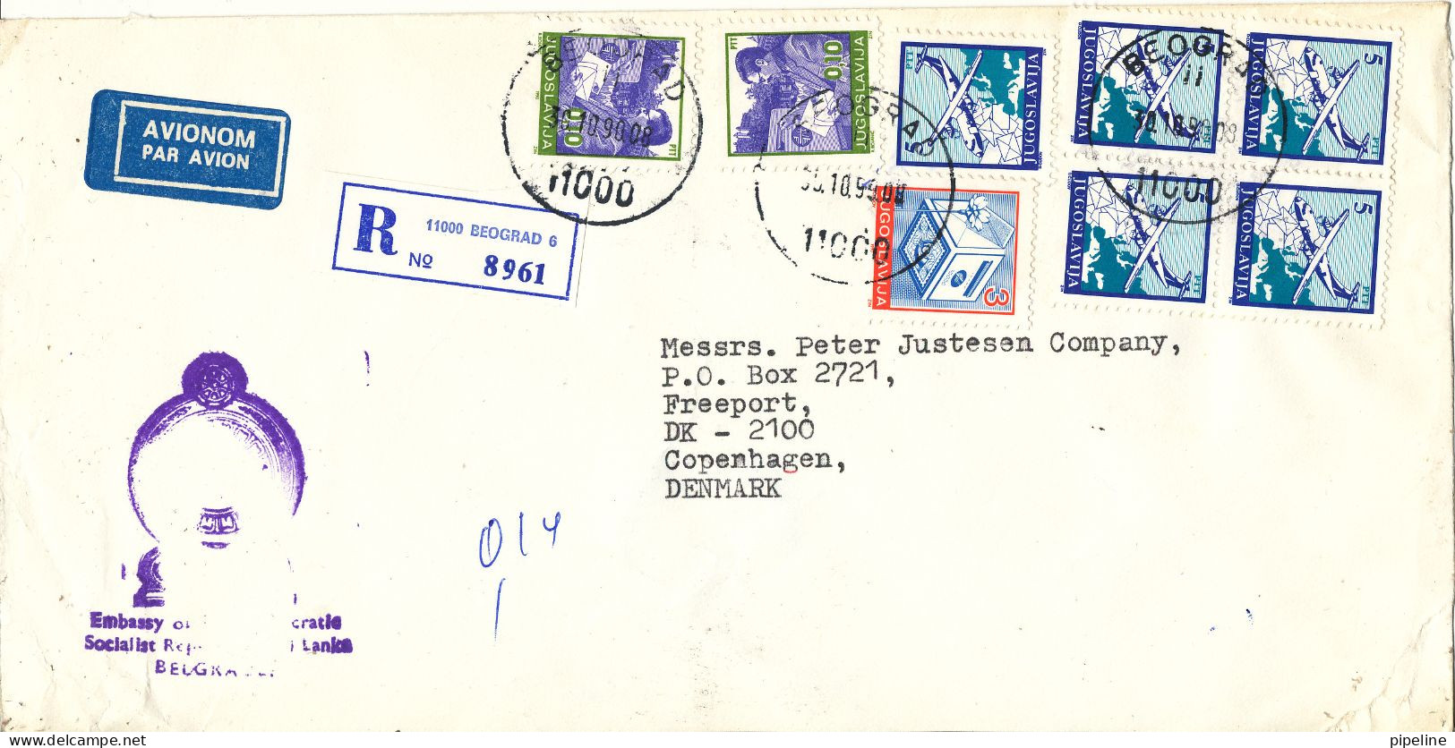 Yugoslavia Registered Cover Sent Air Mail To Denmark 30-10-1999 Topic Stamps (from The Embassy Of Sri Lanka Belgrade) - Brieven En Documenten