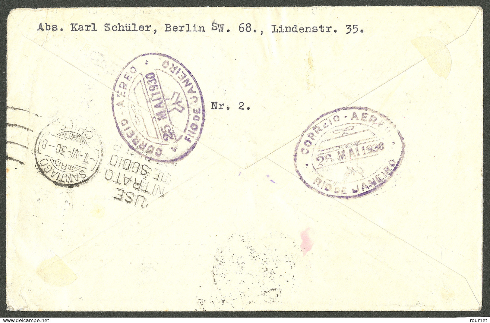 Lettre Poste Aérienne. Süd Amerika Fahrt. Zeppelin. No 39 + Brésil Cie Condor 5 + 6 Sur Enveloppe Avec CS Et Arr. Rio 25 - Sonstige & Ohne Zuordnung