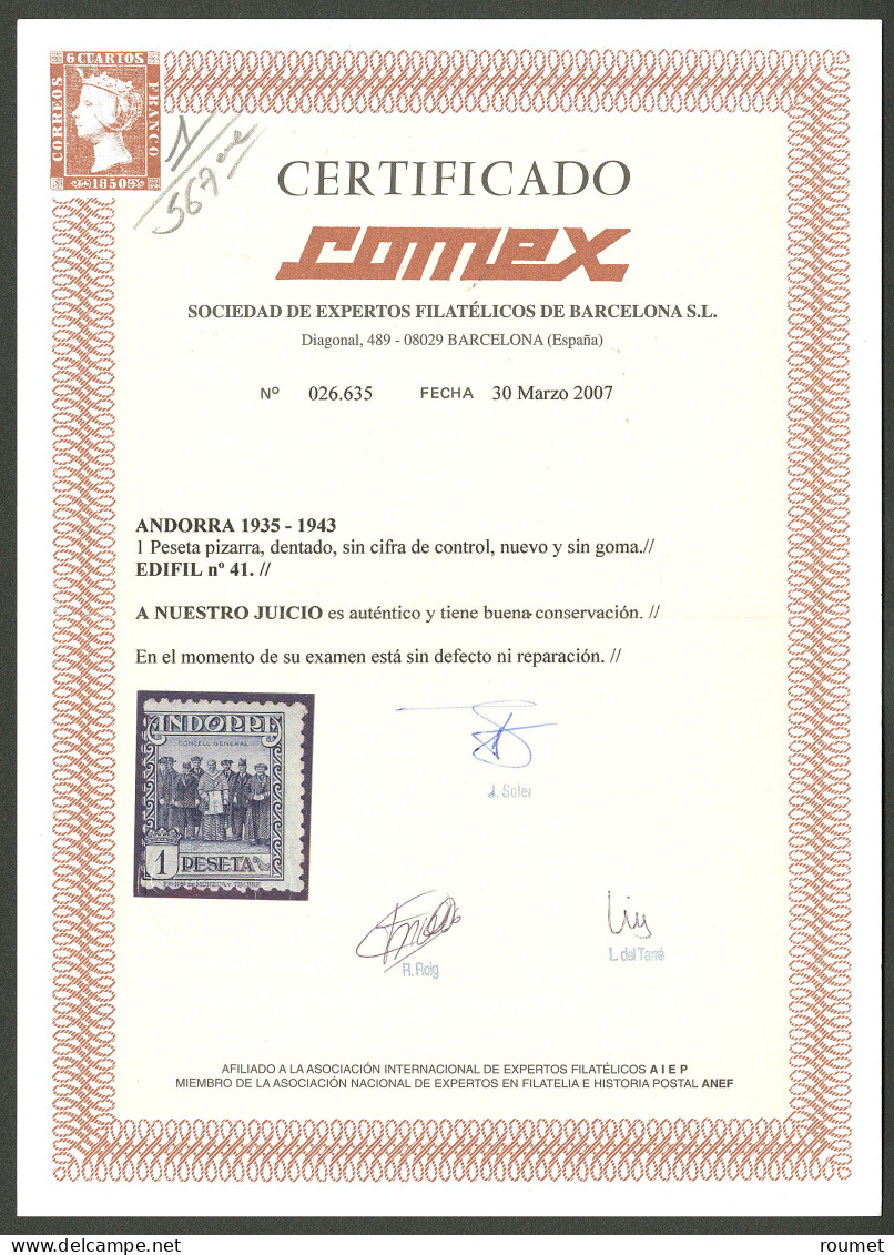 (*) ANDORRE ESPAGNOL. Sans Chiffre De Contrôle. No 40A. - TB (certificat Comex) - Other & Unclassified