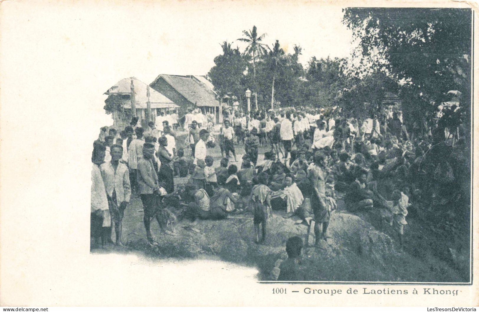 LAOS - Groupe De Laotiens à Khong - Animé - Carte Postale Ancienne - Laos