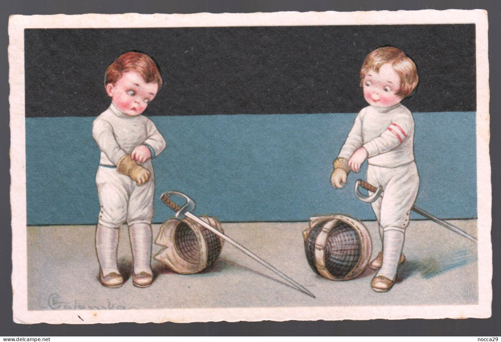 BAMBINI CHE GIOCANO ALLA SCHERMA - 1929 - ILLUSTRATORE COLOMBO - FECHTEN FENCING ESCRIME (ILS97) - Escrime