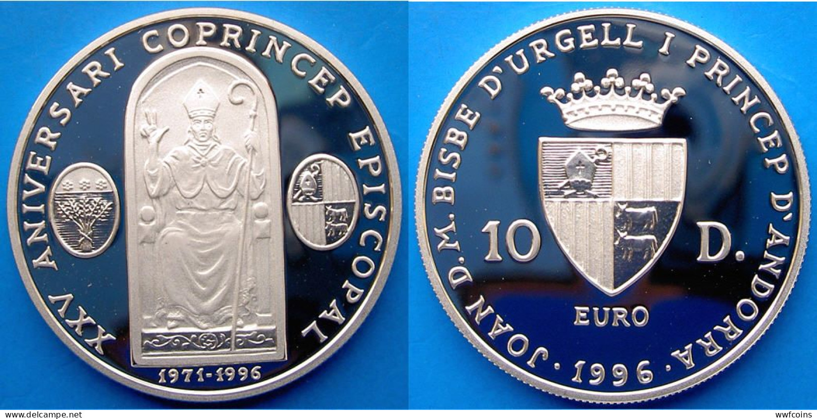 ANDORRA 10 D 1996 ARGENTO PROOF ALANIS CO PRINCE AND BISHOP PESO 31,47g TITOLO 0,925 CONSERVAZIONE FONDO SPECCHIO UNC - Andorra