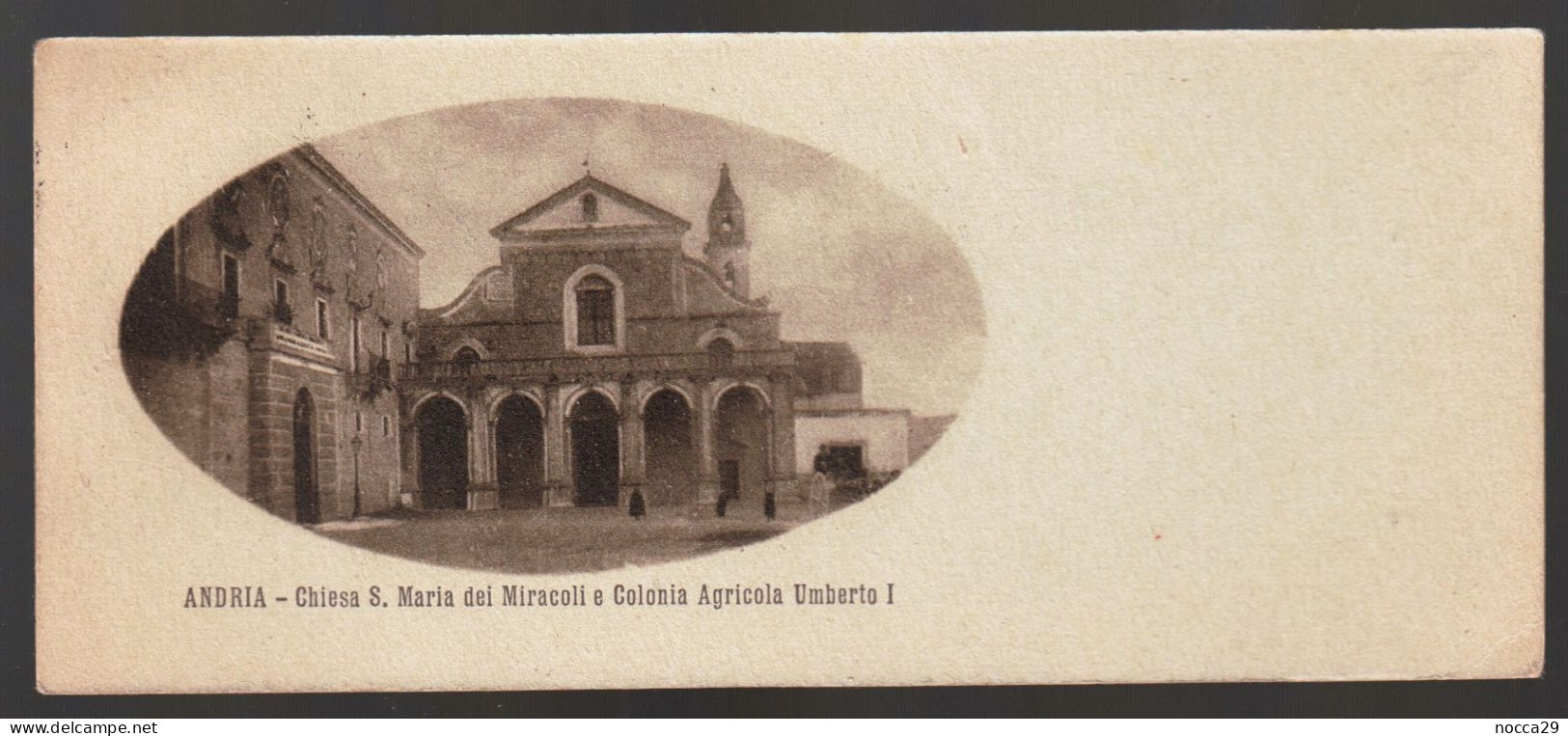 ANDRIA - PUGLIA - 1924 - CHIESA DI S.MARIA DEI MIRACOLI E COLONIA AGRICOLA UMBERTO 1° - MINI CARTOLINA(cm 14 X 6) - Andria