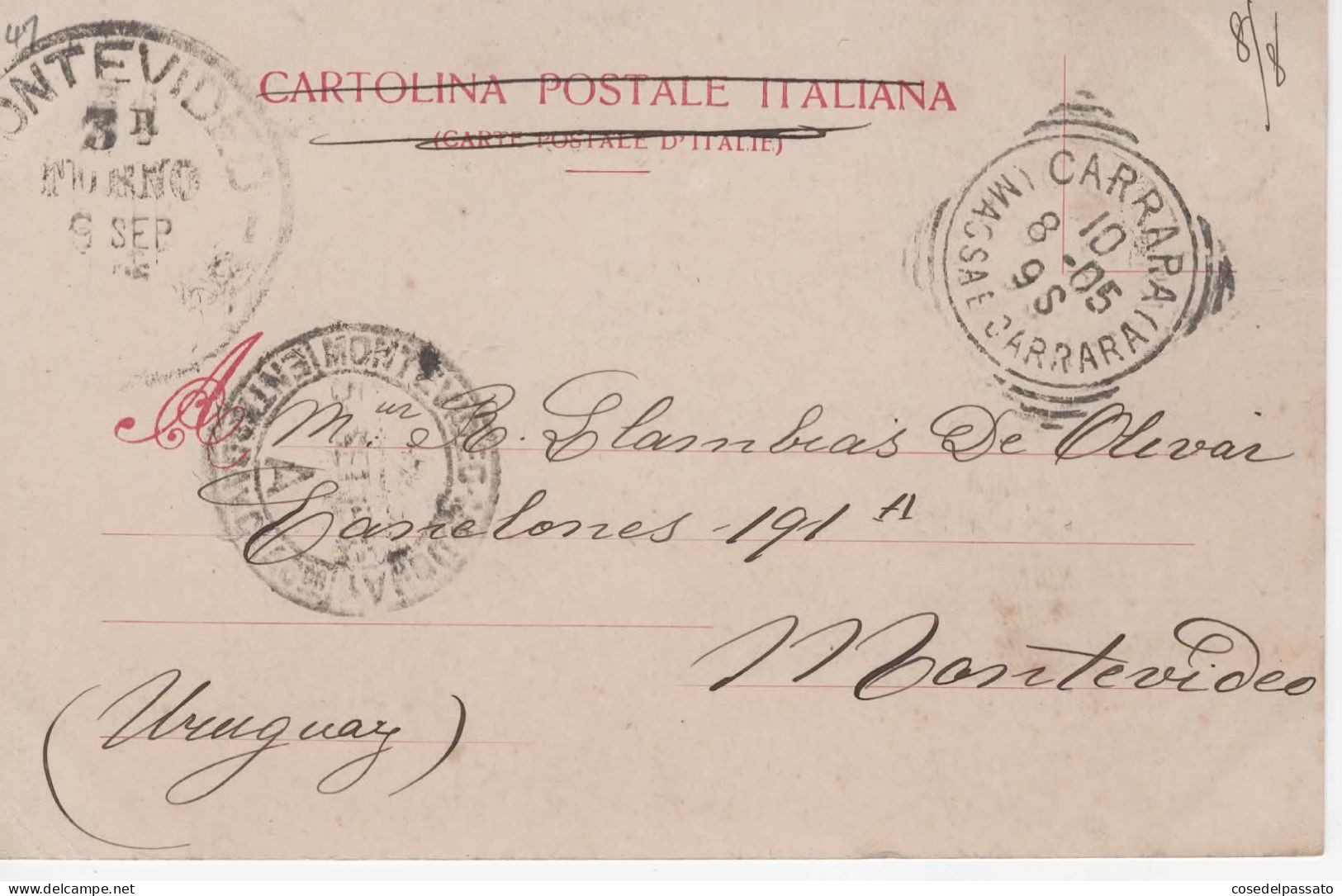 A926 RAVACCIONE ESCAVAZIONE DEL MARMO(FRANCOBOLLO ITALIA REGNO 1901 FLOREALE 25 CENT AZZURRO  FIRMATO DIENA E VIGNAT I) - Carrara