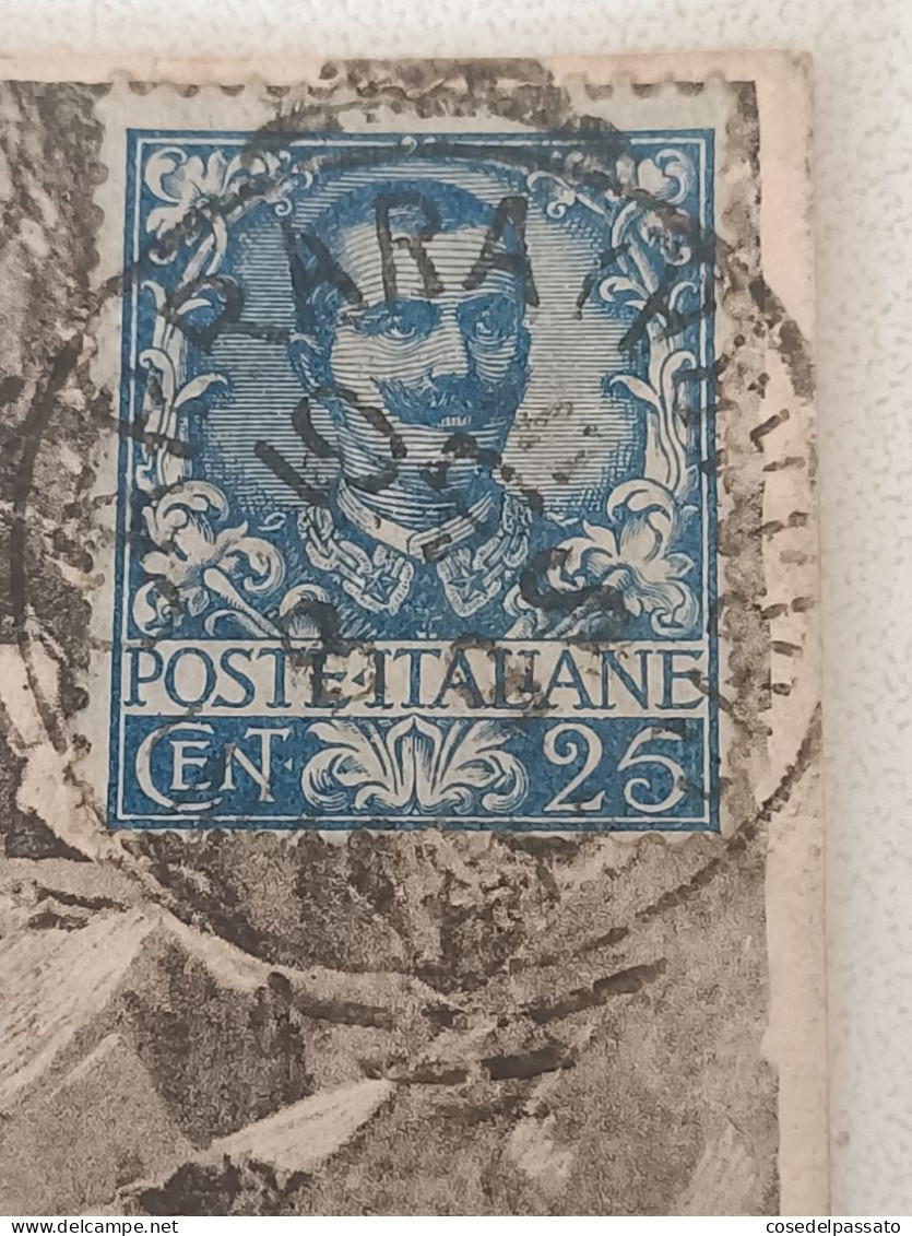 A926 RAVACCIONE ESCAVAZIONE DEL MARMO(FRANCOBOLLO ITALIA REGNO 1901 FLOREALE 25 CENT AZZURRO  FIRMATO DIENA E VIGNAT I) - Carrara