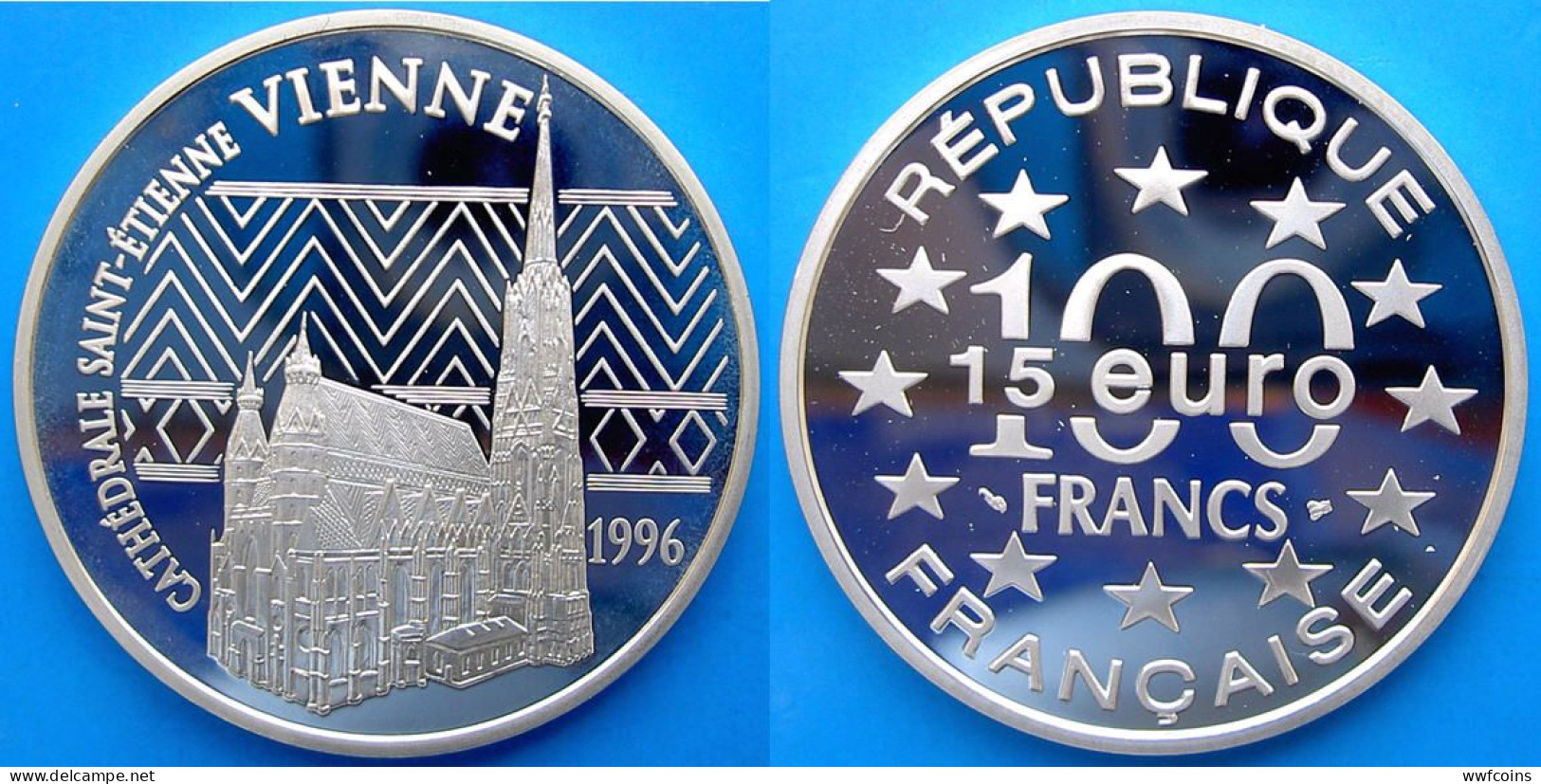 FRANCE 100 F 1996 SILVER PROOF VIENNA CATTEDRALE S.STEFANO CHURCH CHATHEDRAL PESO 22,2g TITOLO 0,900 CONSERVAZIONE FONDO - 100 Francs