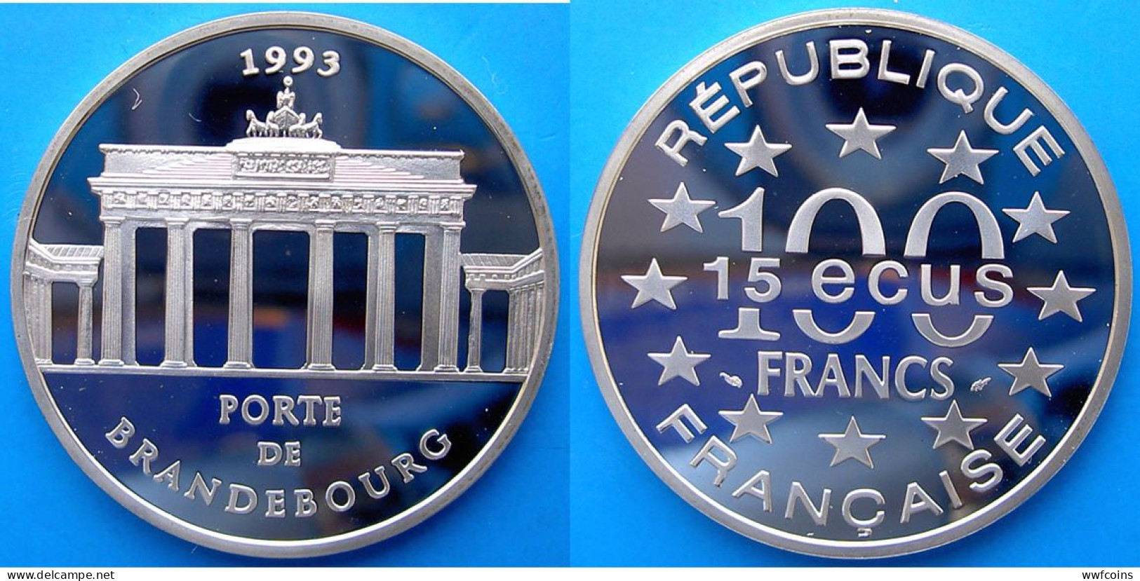 FRANCIA 100 F 1993 ARGENTO PROOF FRANCS PALAZZI PORTE DE BRANDEBOURG BRANDEBURGO PESO 22,2g TITOLO 0,900 CONSERVAZIONE F - 100 Francs