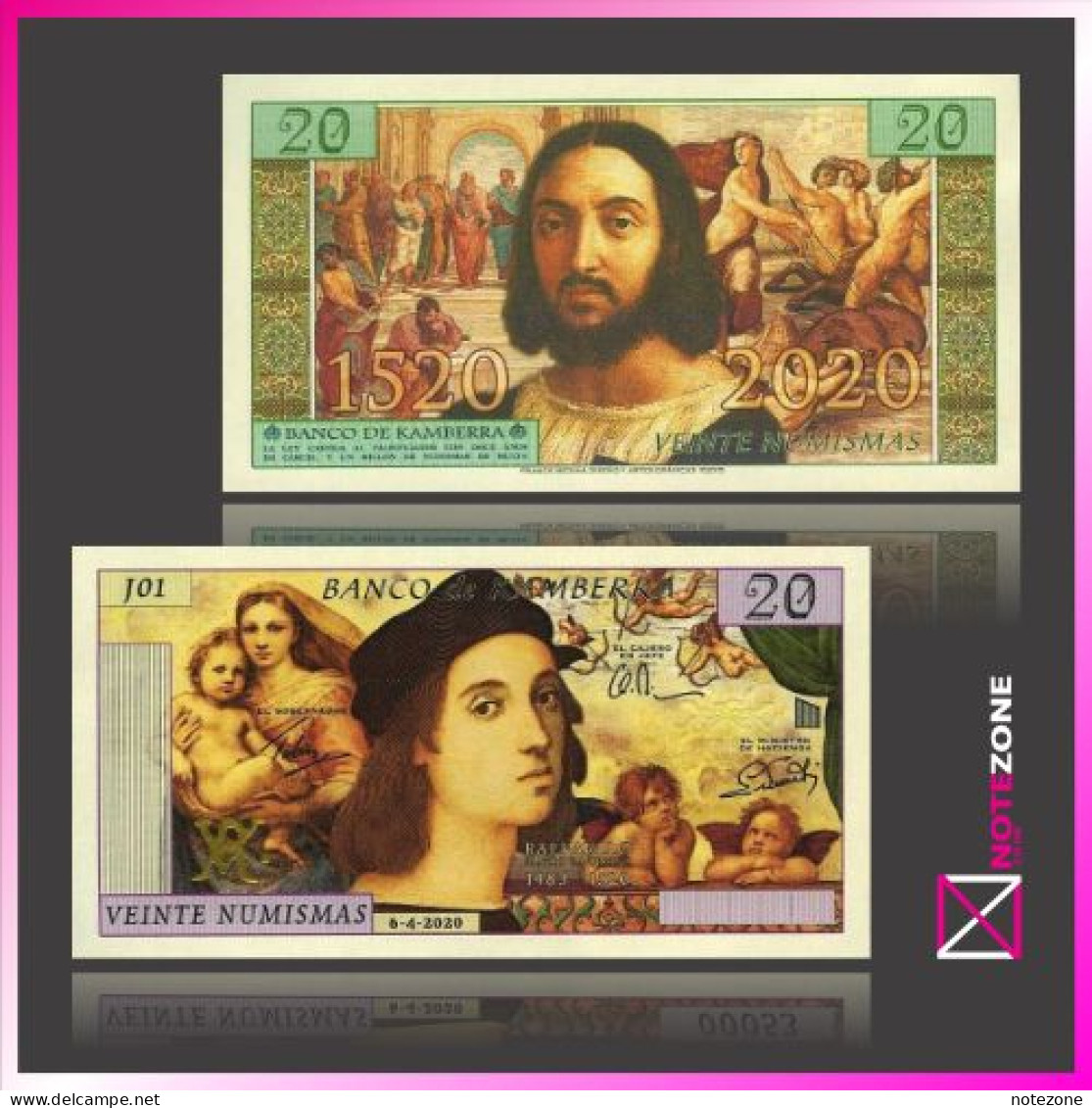 Franck Medina 20 Numismas 2020 Raphael Commemorative 500 Years Of Death Paper Private Fantasy Banknote - Fiktive & Specimen