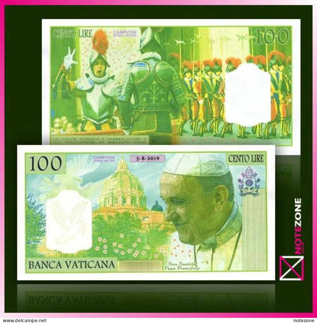 Frank Medina 100 Lire Pope Francis Vatican Paper Fantasy Private - Vaticaanstad