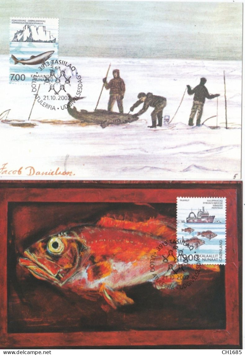 GROENLAND  : Cartes-maximum : Série De 2 Cartes Exploration De La Mer .   Oblitération 21 10 2002 - Cartes-Maximum (CM)