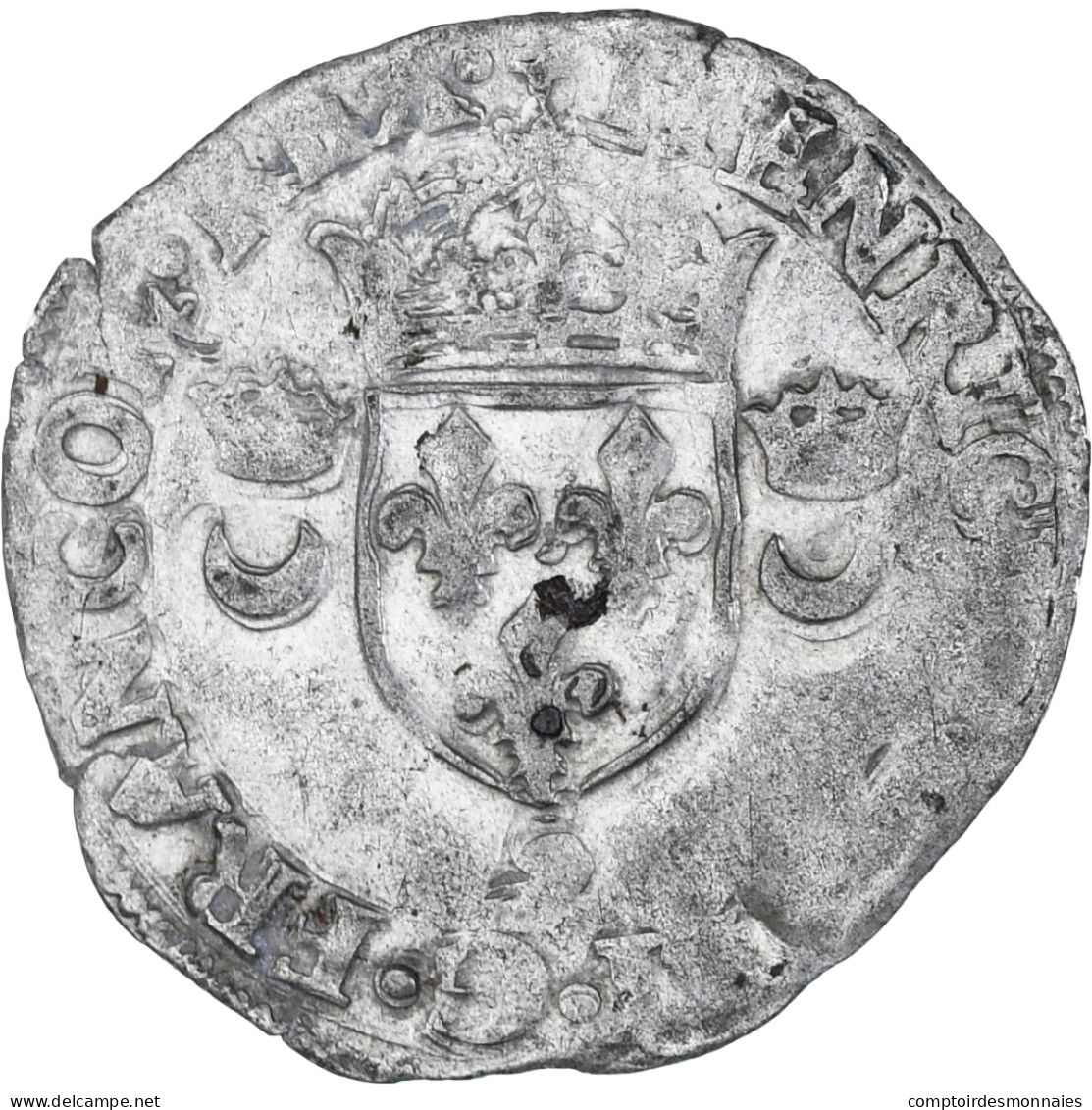 France, Henri II, Douzain Aux Croissants, 1551, Rennes, TB+, Billon, Gadoury:357 - 1547-1559 Henry II