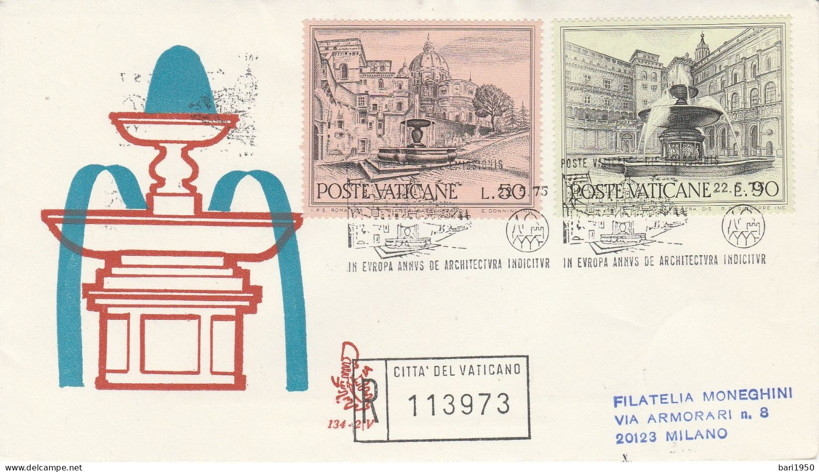 POSTE VATICANE- 2  Valori Da L.50  E L.90, ANNO EUROPEO DEL PATRIMONIO ARCHITETTONICO Primo Giorno Di Emissione Su Busta - Used Stamps