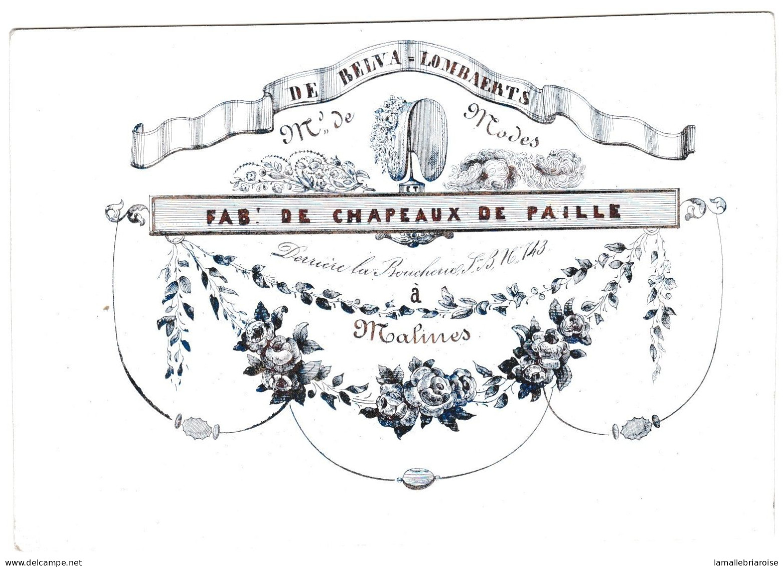 Belgique "Carte Porcelaine" Porseleinkaart, De Belva Lombaerts, Chapeaux De Paille, Malines, Mechelen, Dim:130x89mm - Cartes Porcelaine