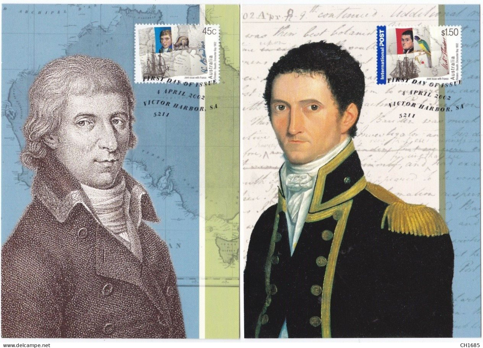 AUSTRALIE  : Carte-maximum : Série De 2 Cartes Baudin Et Flinders Oblitération 04 04  2002 - Cartes-Maximum (CM)