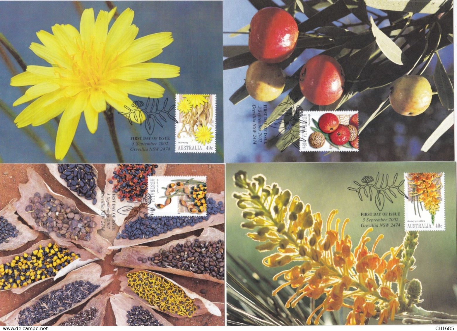 AUSTRALIE  : Carte-maximum : Série De 5 Cartes Plantes Comestibles  Oblitération 03 09  2002 - Cartes-Maximum (CM)