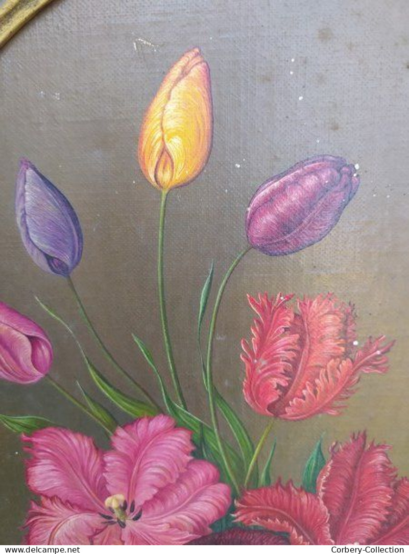 Tableau Bouquet de Fleurs Tulipes & Roses Signé