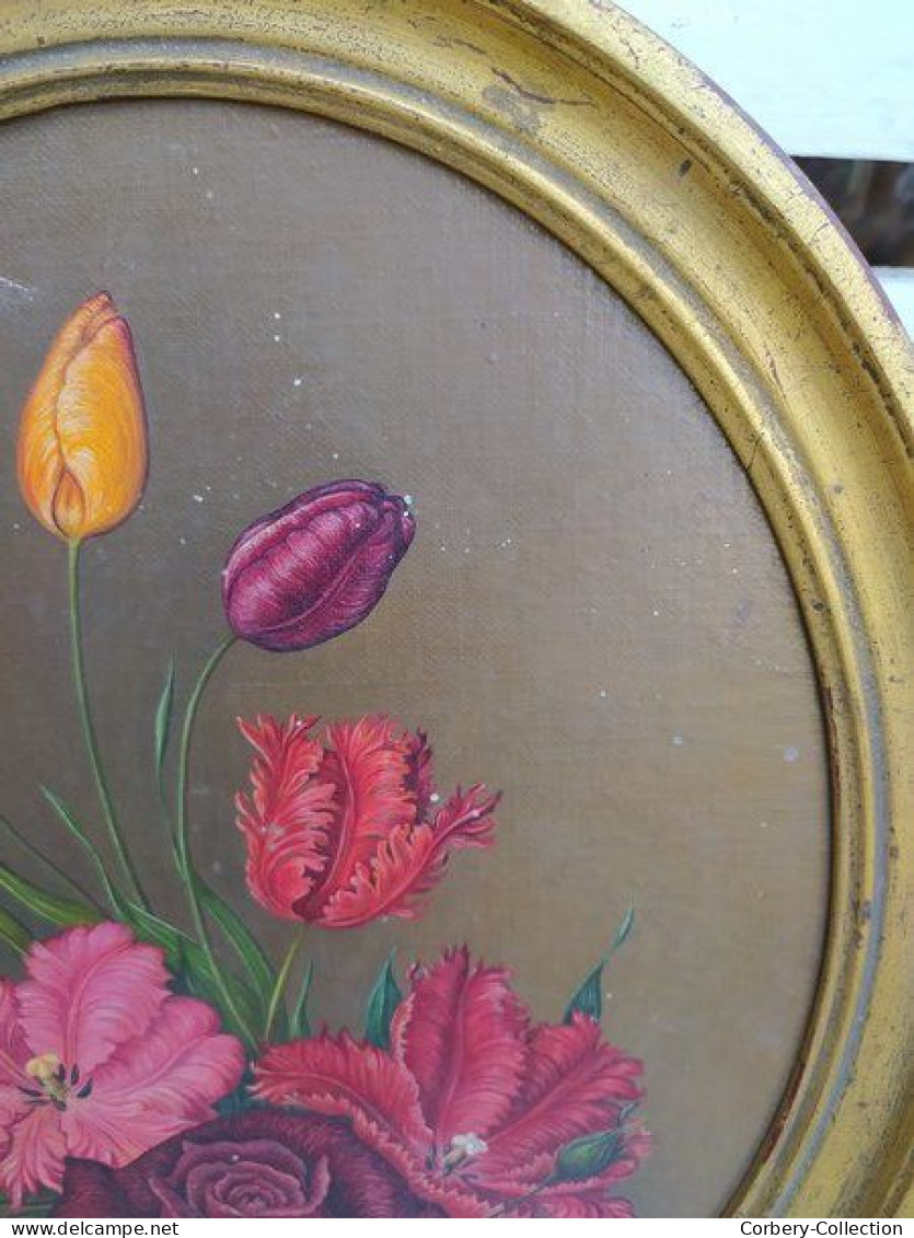 Tableau Bouquet de Fleurs Tulipes & Roses Signé