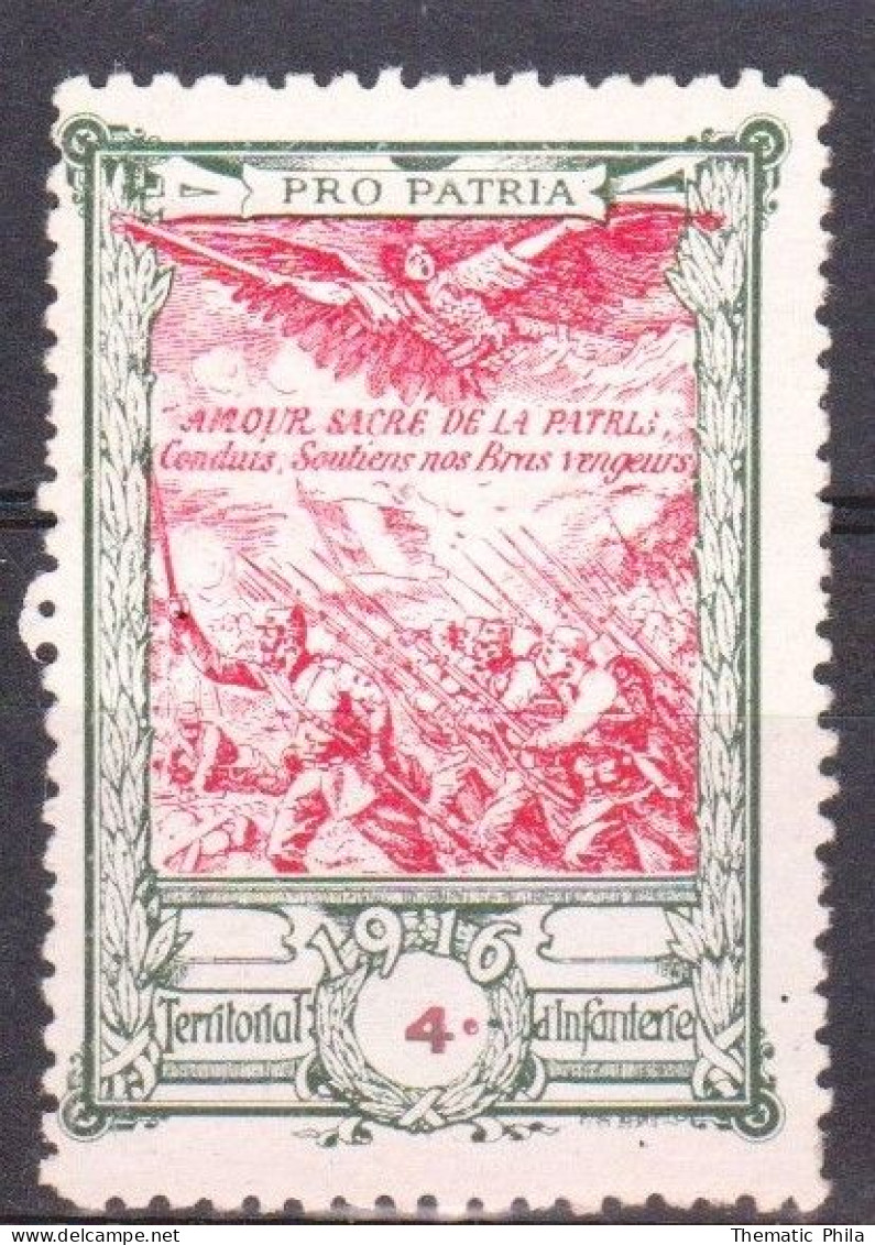 1916 FRANCE MNH WWI Patriotic Pro Patria Vignette Label Military 50e Territorial D`Infanterie Infantry Guns Soldiers War - Otros & Sin Clasificación