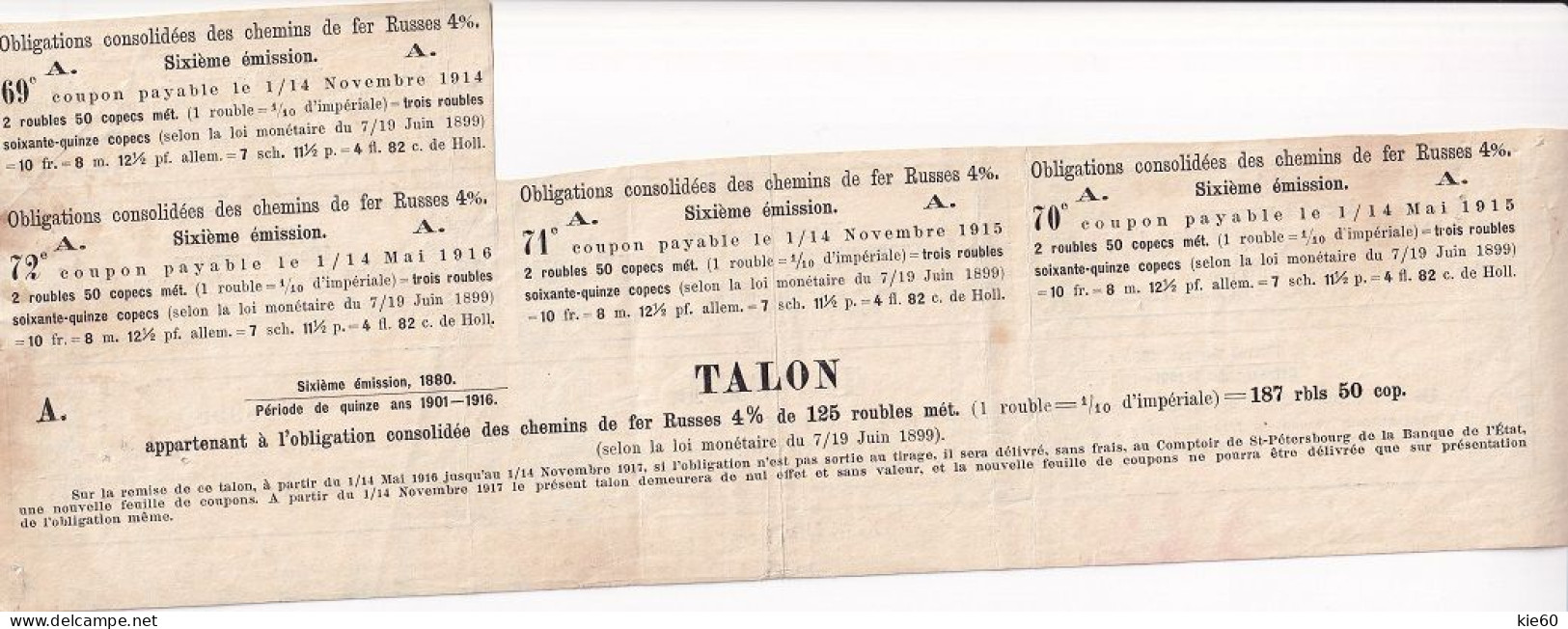 Russia  - 1880 -  Talon  - 4 %   Bond.. - Russie