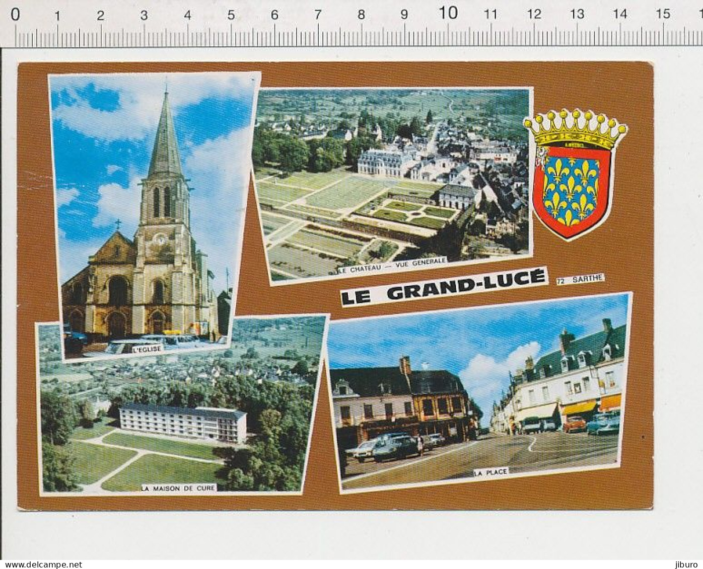 (manque Le Timbre) Le Grand-Lucé 72 Blason Eglise Château La Place La Maison De Cure - Le Grand Luce