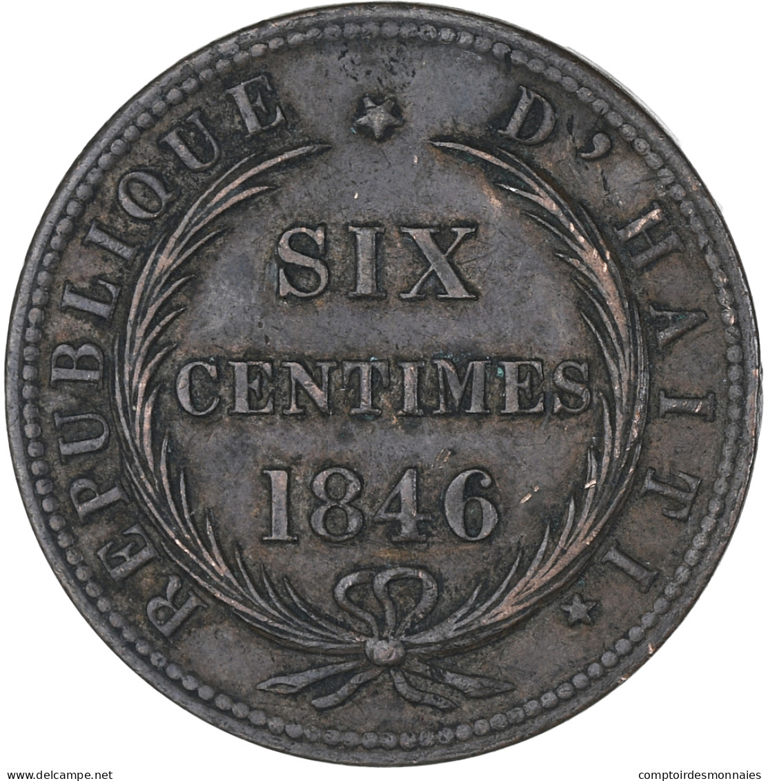 Haïti, Faisceaux, 6 Centimes, 1846/AN 43, TTB, Cuivre, KM:28 - Haïti