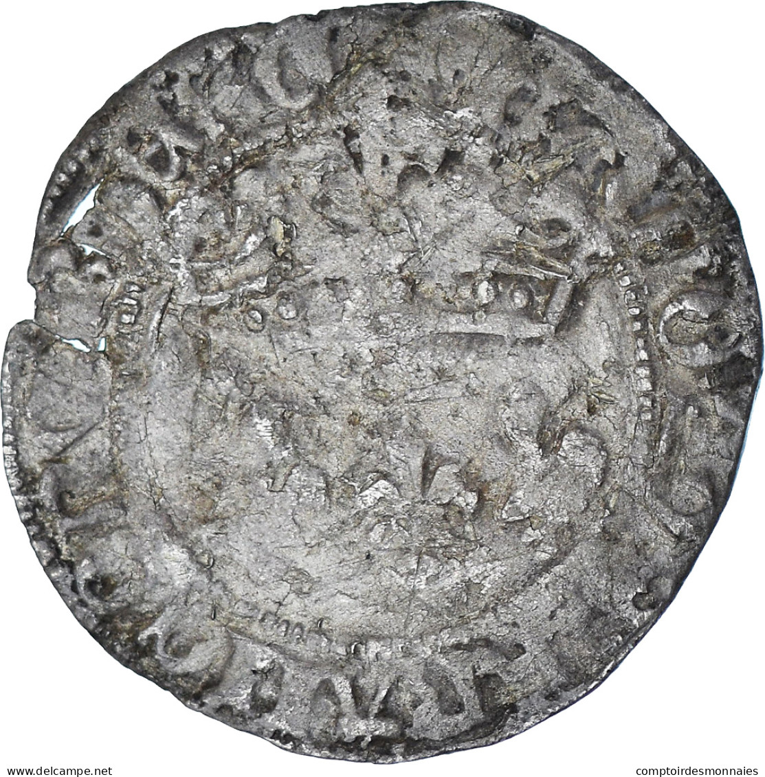 France, Charles VII, Blanc Aux Lis Accotés, Poitiers ?, B+, Billon - 1422-1461 Charles VII Le Victorieux