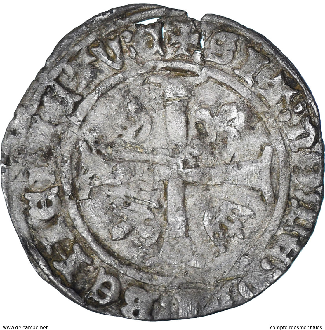 France, Charles VII, Blanc Aux Lis Accotés, Poitiers ?, B+, Billon - 1422-1461 Charles VII Le Victorieux