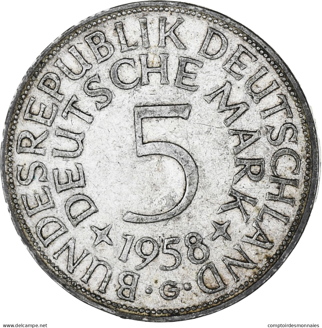 République Fédérale Allemande, 5 Mark, 1958, Karlsruhe, TTB, Argent - 5 Marcos